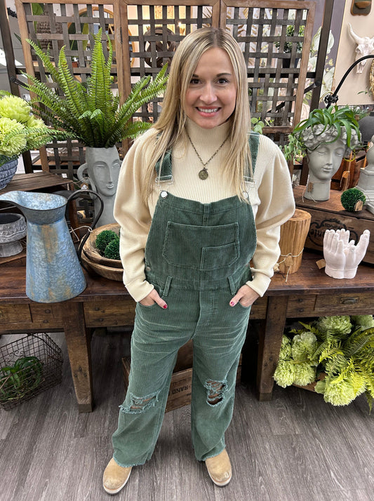 Bibi Distressed Corduroy Overalls CLEARANCE FINAL SALE