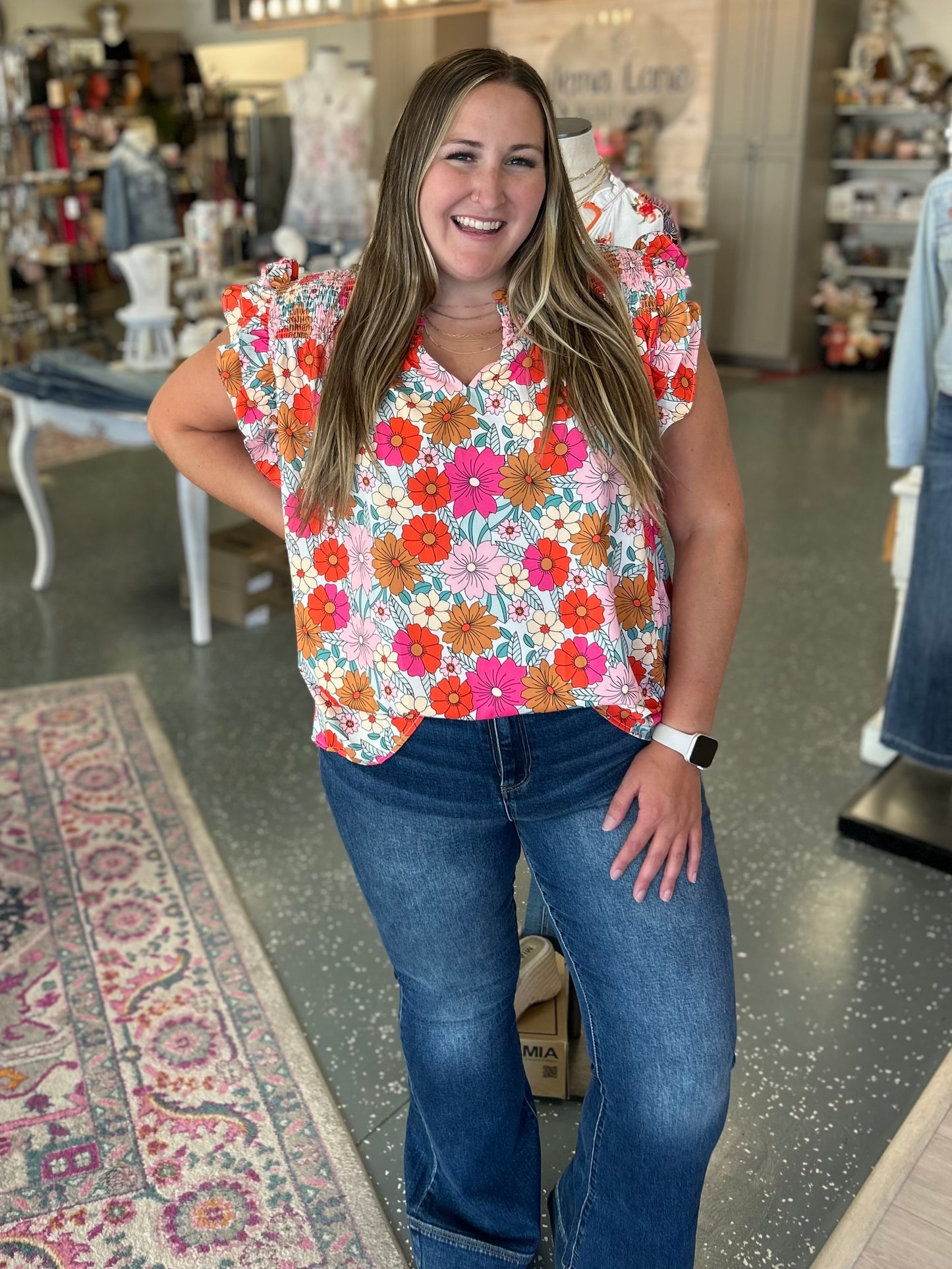 Curvy Floral Flutter Top