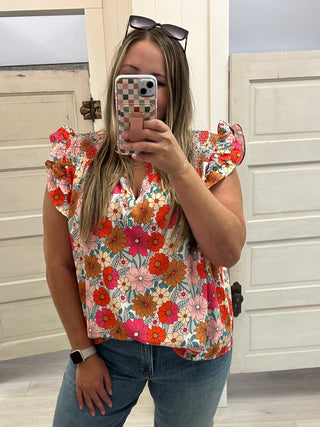 Curvy Floral Flutter Top