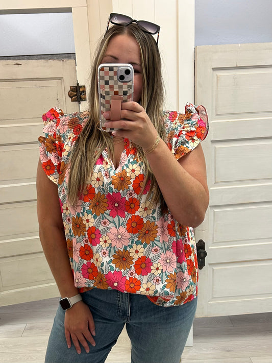 Curvy Floral Flutter Top