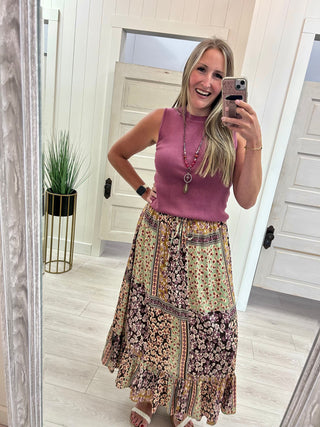 Boho Floral Print Skirt