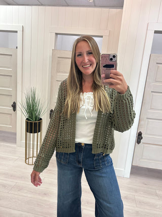 Olive Open Front Cardigan
