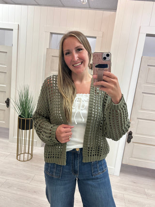 Olive Open Front Cardigan