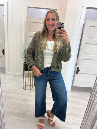 Olive Open Front Cardigan