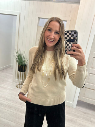 Cotton Blend Crew Neck Sweater