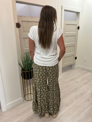 Green Floral Tiered Wide-Leg Pants