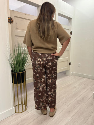 Brown Floral Stretch Pants