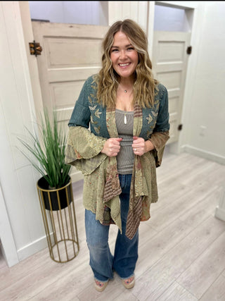 Embroidered Denim Patchwork Kimono