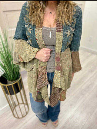 Embroidered Denim Patchwork Kimono