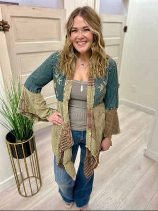 Embroidered Denim Patchwork Kimono
