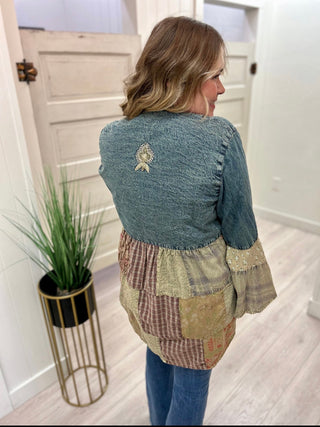 Embroidered Denim Patchwork Kimono