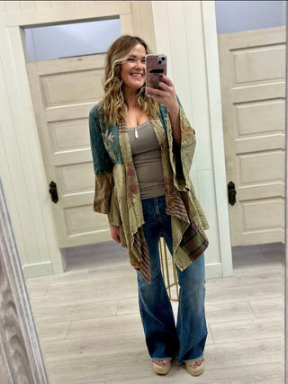 Embroidered Denim Patchwork Kimono