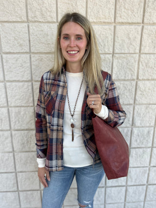 Rust/ Navy Plaid Top