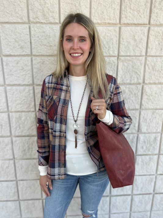 Rust/ Navy Plaid Top