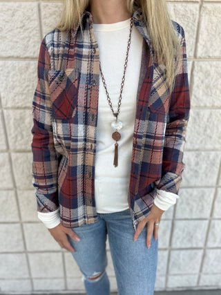 Rust/ Navy Plaid Top