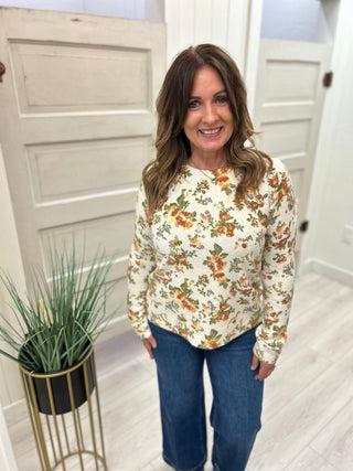 Taupe Floral Crew Neck Sweater