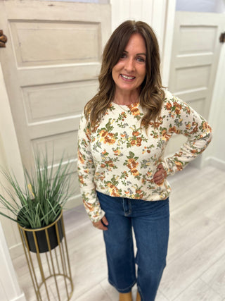 Taupe Floral Crew Neck Sweater