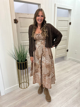 Taupe Patchwork Print Dress