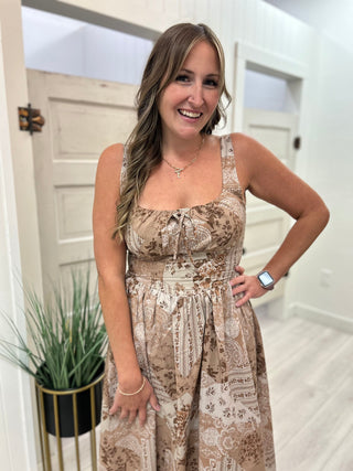 Taupe Patchwork Print Dress