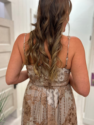 Taupe Patchwork Print Dress