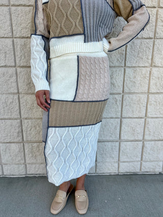 Color Block Midi Sweater Skirt