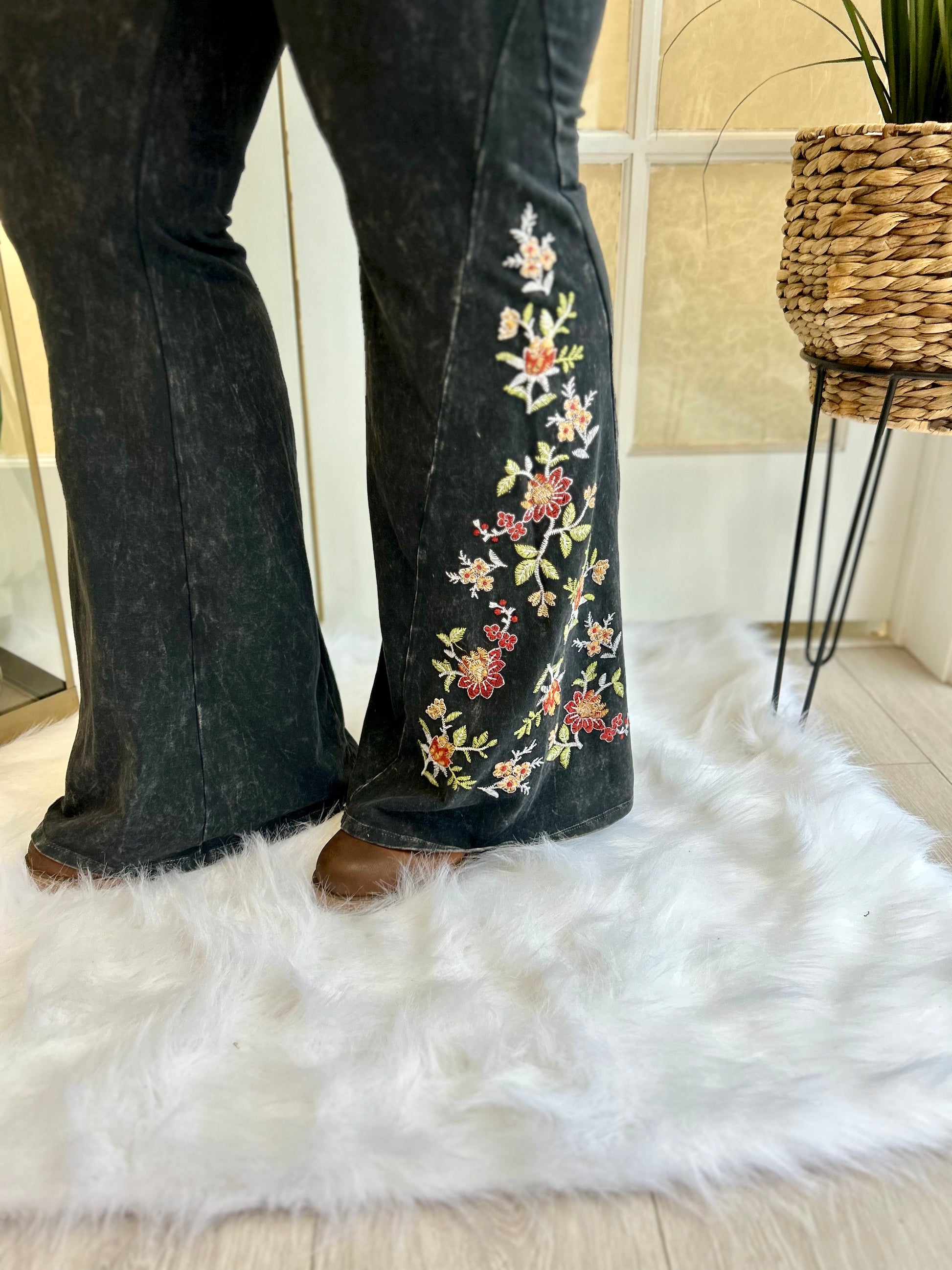 Embroidered Floral Flare Pants – Jema Lane Boutique