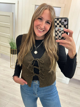 Leopard Print Tie-Front Vest