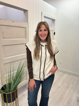 Ecru Button-Front Sweater Vest