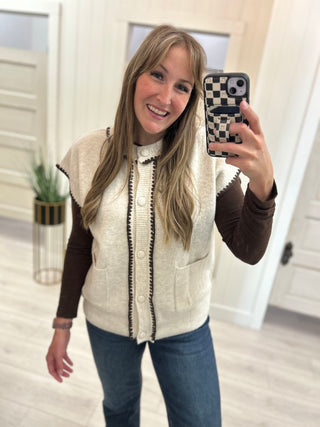 Ecru Button-Front Sweater Vest