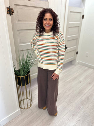 Ivory Multicolor Crew Neck Sweater