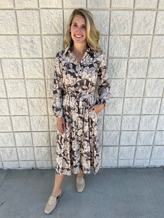 Mocha Floral Midi Dress