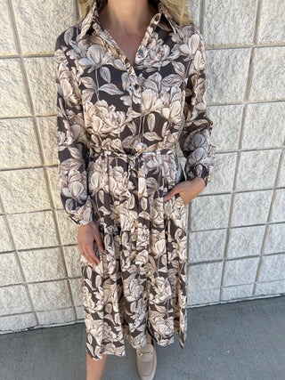 Mocha Floral Midi Dress