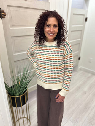 Ivory Multicolor Crew Neck Sweater