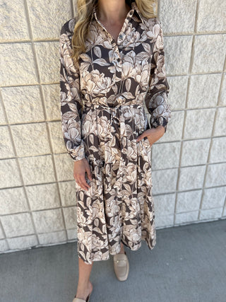 Mocha Floral Midi Dress