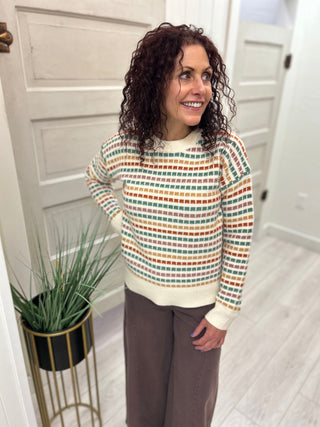 Ivory Multicolor Crew Neck Sweater