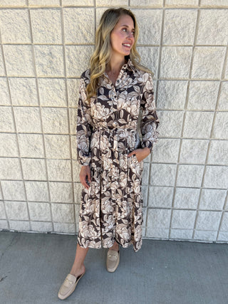 Mocha Floral Midi Dress