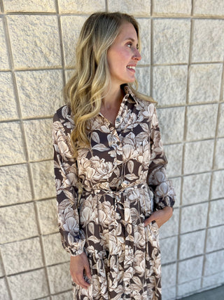 Mocha Floral Midi Dress