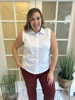 White Liverpool Sleeveless Button Front Top