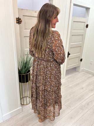 Brown Floral Print Dress