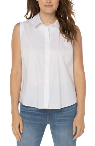 White Liverpool Sleeveless Button Front Top