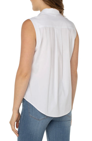 White Liverpool Sleeveless Button Front Top