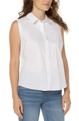 White Liverpool Sleeveless Button Front Top