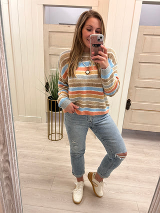 Multi-Color Striped Crew Sweater