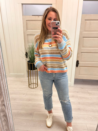 Multi-Color Striped Crew Sweater