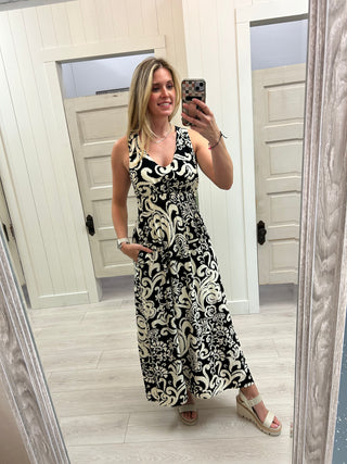 Black/Ivory Print Maxi Dress