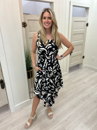 Black/White Print Midi Dress