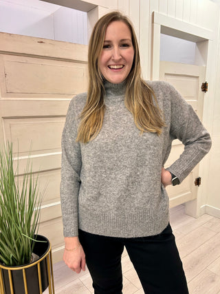 Heather Grey Relaxed Turtleneck with Slits
