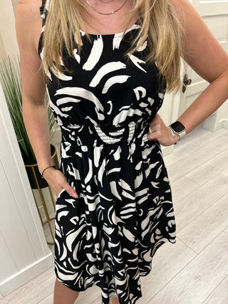 Black/White Print Midi Dress