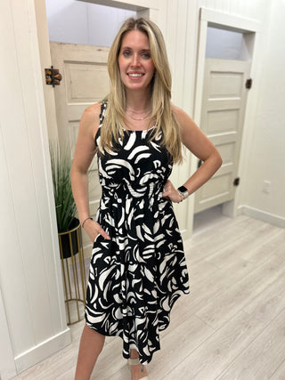 Black/White Print Midi Dress
