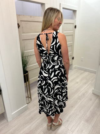 Black/White Print Midi Dress